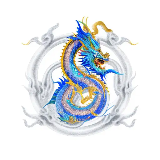 Golden Dragon With A Blue Dragon