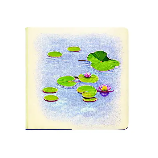 Traditional Tattoo Of A Book Surrounded By Blooming Water Lilies