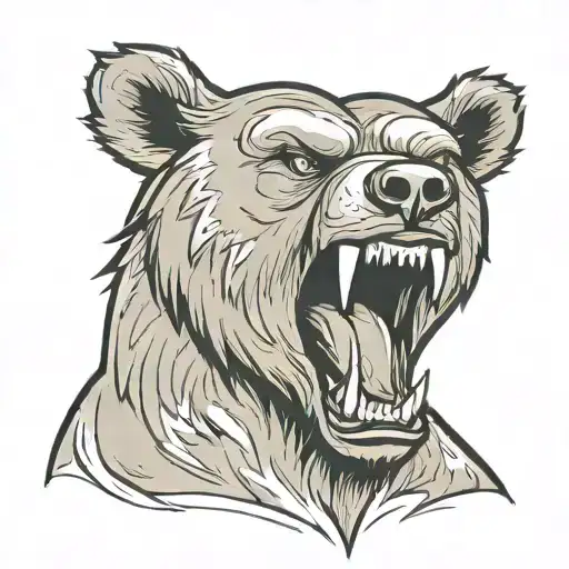 Angry Bear Muzzle With Open Mouth Wide Open Looking Forward