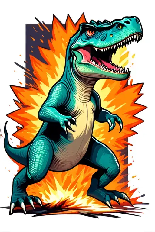 Cartoon Dinosaur Running From An Explosion