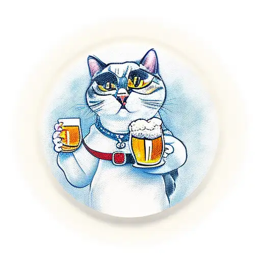 A Cat With A Beer Mug In A Round Frame