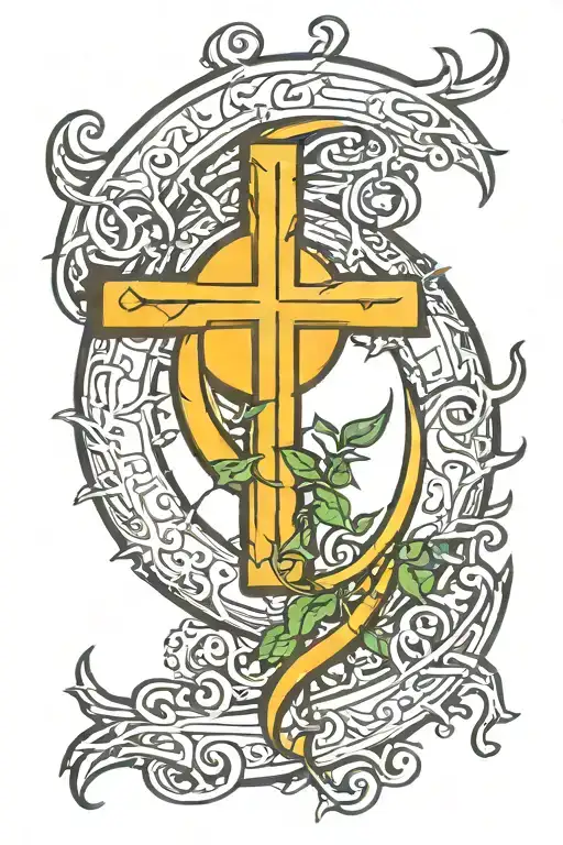 Half Moon With Cross And Thorns Wrapped