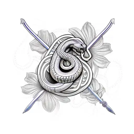 Flowers With Snake Coiled Around A Sword
