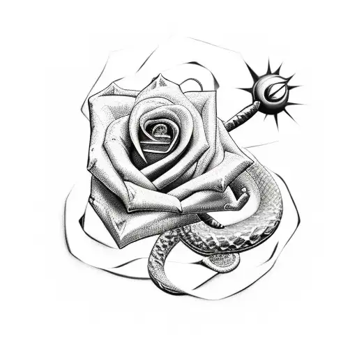 Roses And Snake Coiled Around A Sword