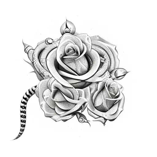 Three Roses And Snake Coiled Around A Jeweled Knife