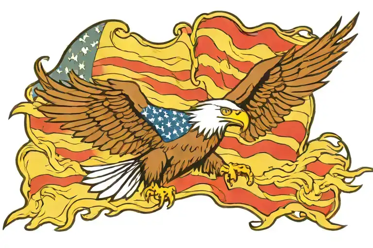 Bald Eagle Flying With American Flag Back Ground