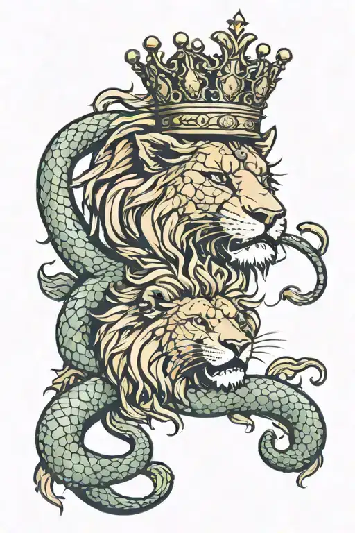 Snake And Lion Wearing A Crown