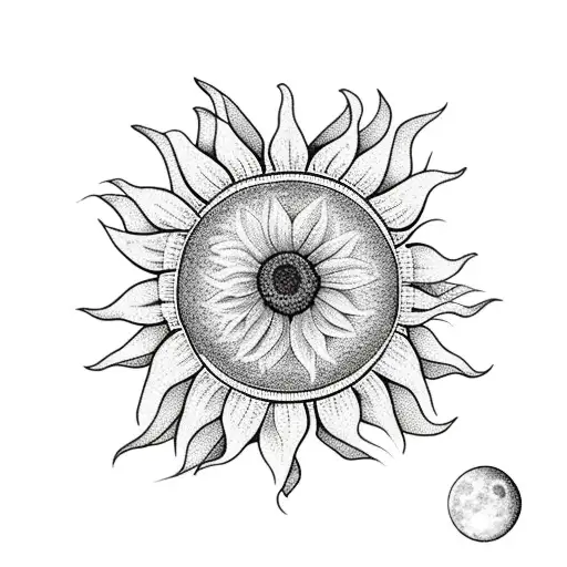 A Sunflower And Moon Intertwined
