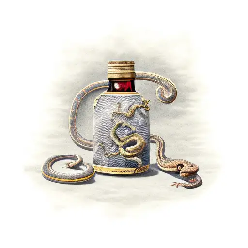 Aged Antique Wine Bottle With Vietnamese Amber Colored Snake Coiled Inside