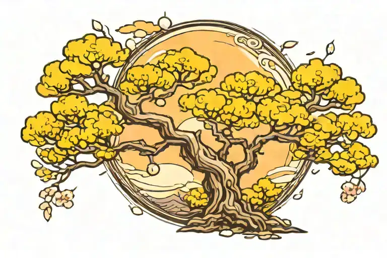 Cherry Blossom Pine Tree Forest Full Moon