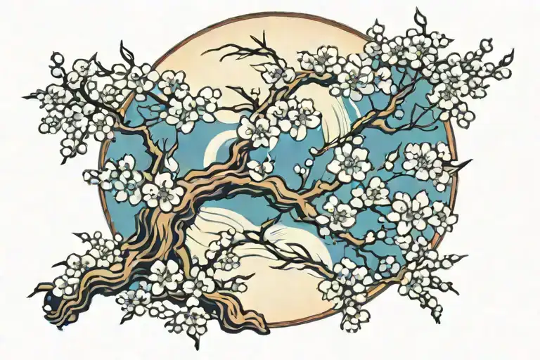 Full Moon Cherry Blossom Pine Tree