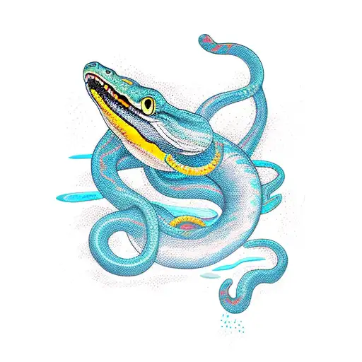 An Explorer Diving Into A Pool Of Water With A Snake Wrapped Around Their Arm