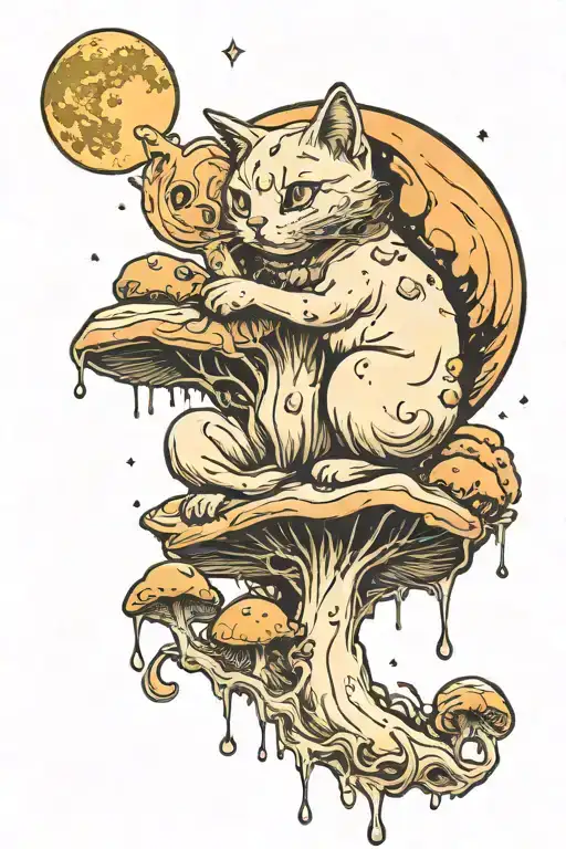 Melting Mushroom Cat With Moon