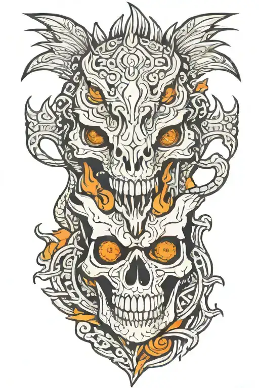 Flame Iguana Skull Mexica Viking Shield
