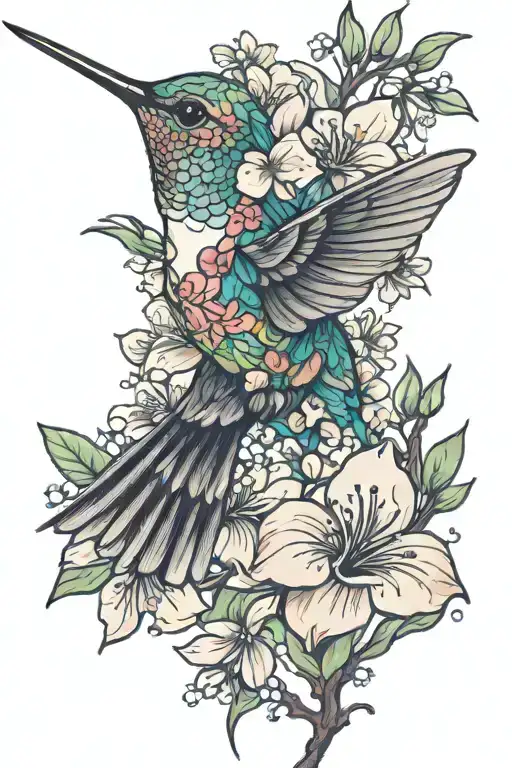 Hummingbird Made Entirely From Cherry Blossoms