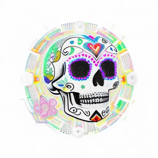 A Vibrant Mexican Sugar Skull With Circuitry Patterns Representing The Love For Ai And Technology