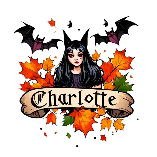 Bats And Emo Elements With Falling Leaves And The Name Charlotte