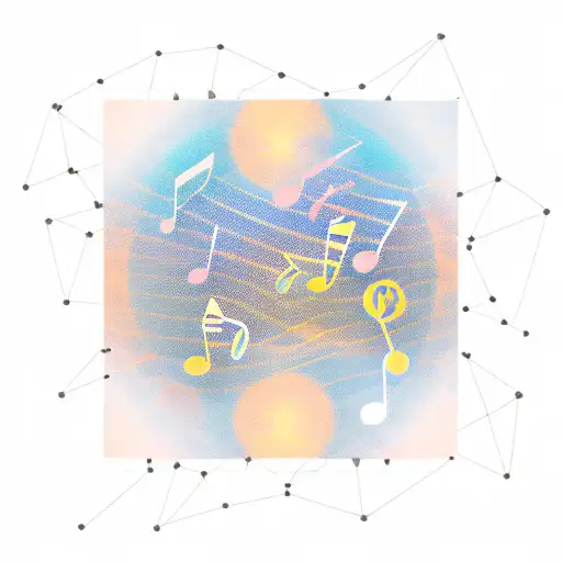 A Constellation Of Musical Notes Forming A Keyboard On A Sunset Background