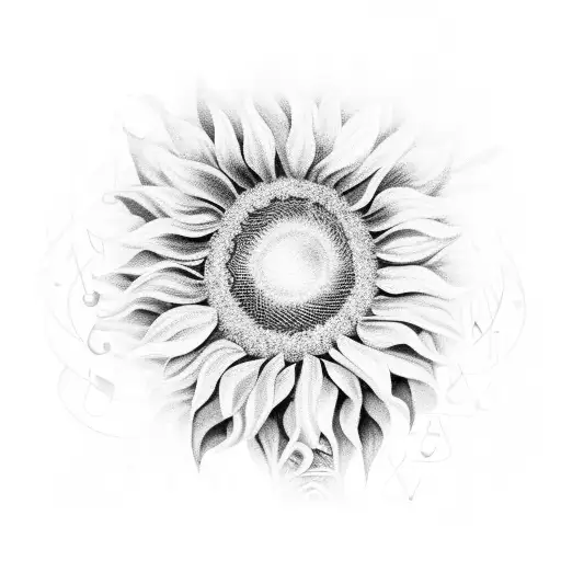 A Realistic Sunflower With Musical Notes As Its Petals