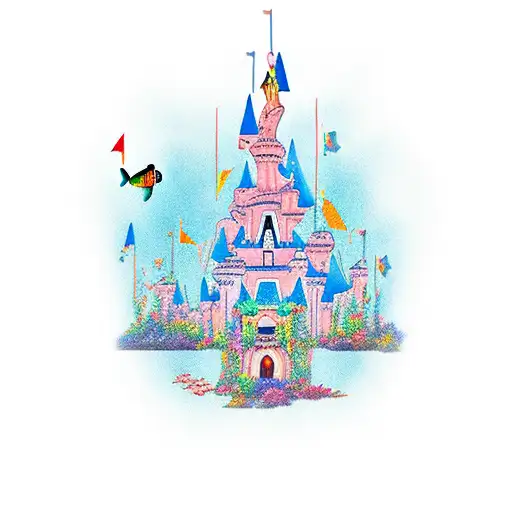 A Whimsical Disney Castle Surrounded By Colorful Fish