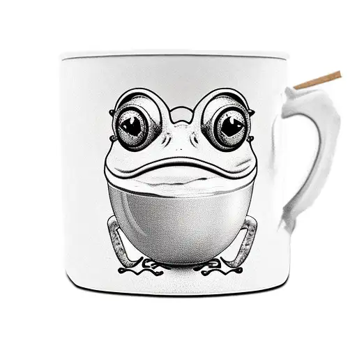 A New-school Style Coffee Cup With A Frog Popping Out Of It
