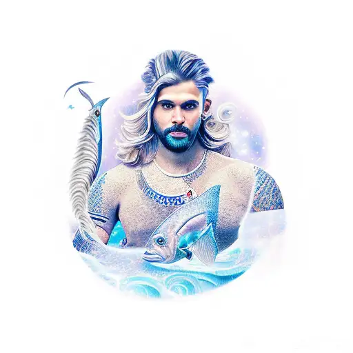 Meemaid Male With Big Long Tail And Pisces Zodiac Sign