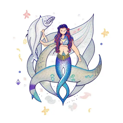 Full Body Mermaid Male With Big Long Tail And Pisces Zodiac Sign