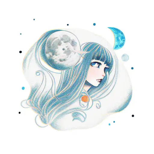 Moon And Girl With Bangs