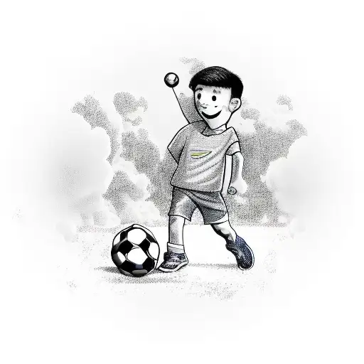 Boy Holding A Ball With A Leg And Holding His Parents And Facing A Football Field