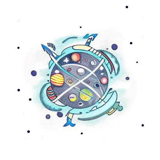 Space Sleeve With Planets And Stars With Small Dragons