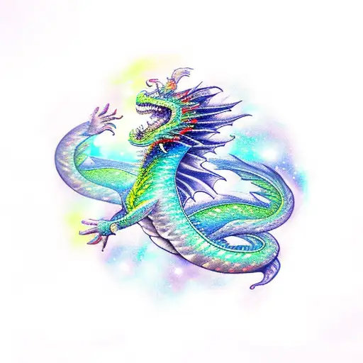 Galaxy-themed Dragon Flying Through The Cosmos