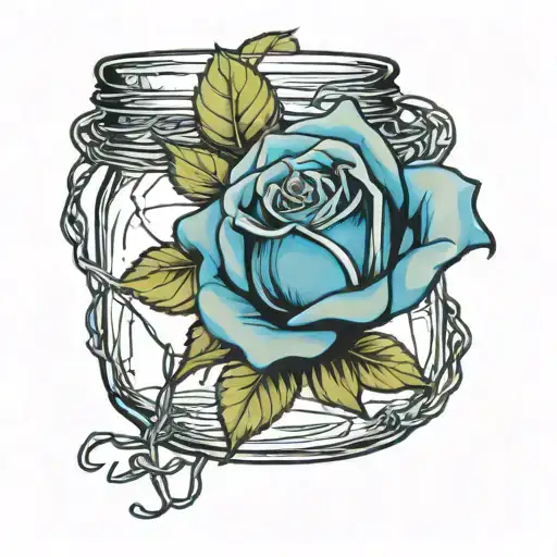 A Mason Jar Holding A Blue Rose Wrapped In Barbed Wire