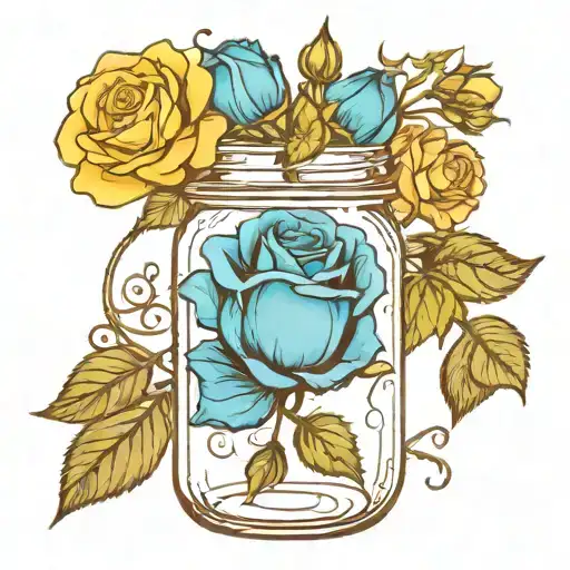 A Blue Rose Inside A Sealed Mason Jar