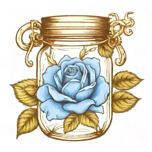 A Blue Rose Inside A Sealed Mason Jar