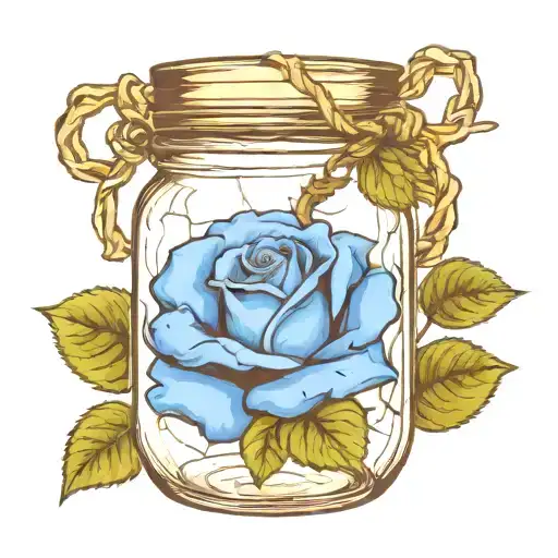 A Blue Rose Inside A Sealed Mason Jar Wrapped In Barbed Wire