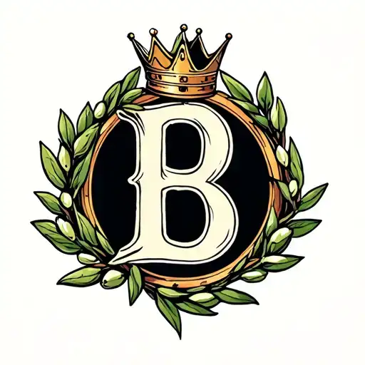Letter B With A Crown On Top Inside Of An Olive Branch Circle