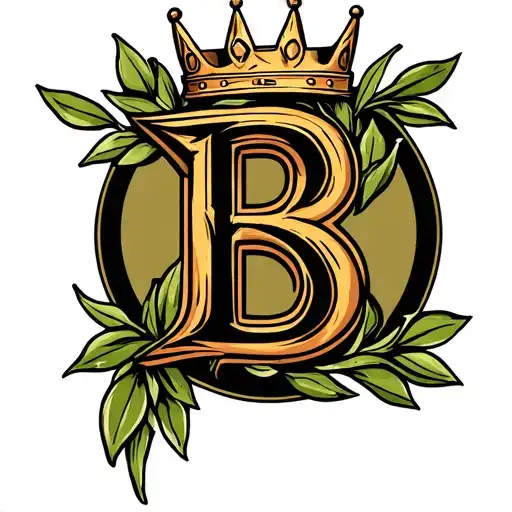 Letter B With A Crown On Top Inside Of An Olive Branch Circle