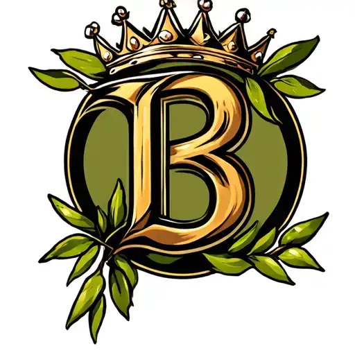 Letter B With A Crown On Top Inside Of An Olive Branch Circle