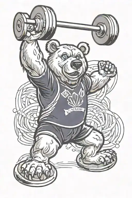 Olympic Bear Holds A Barbell Above His Head With Outstretched Arms