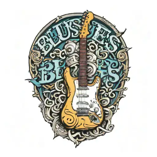 Blues' Text And Stratocaster Guitar Merging