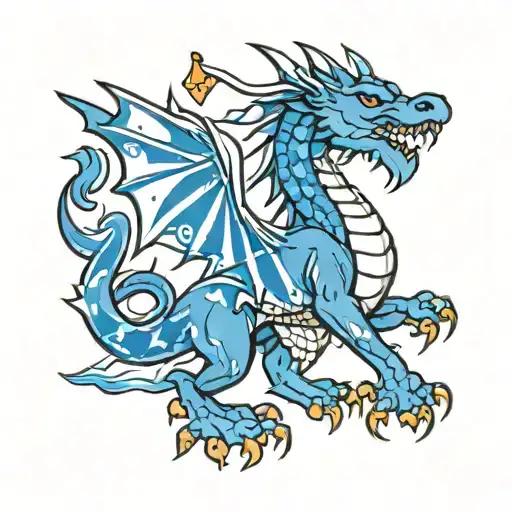 Welsh Dragon Holding Blue And White Scotish Flag Intertwined