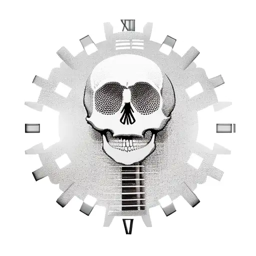 A Skull Made Of Clock Gears With An Electric Guitar Neck As The Spine