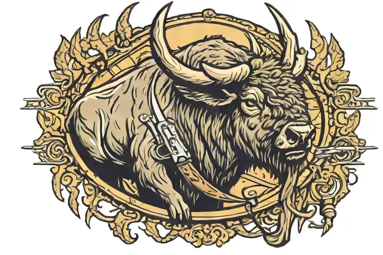 Bison Deer Antlers Knife Hunt Rifle Grenade Whiskey