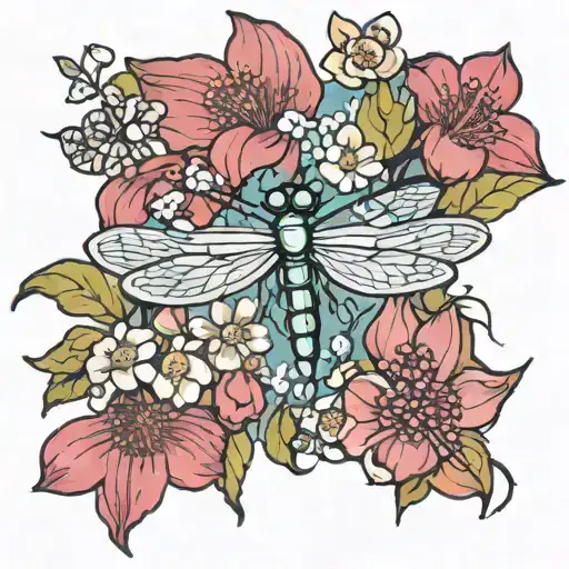 Dogwood Flowers And Dragonfly Surrounded