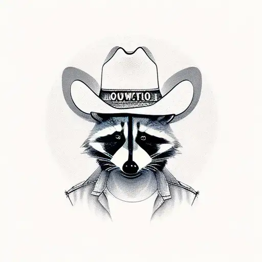 A Realistic Portrait Of A Raccoon Wearing A Cowboy Hat