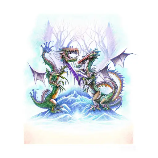 Dragons Battling In A Mystical Forest