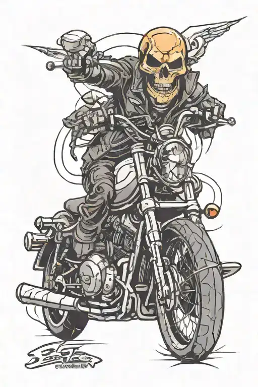 Hand Sleeve Motorcycle And Skull Tattoo Design