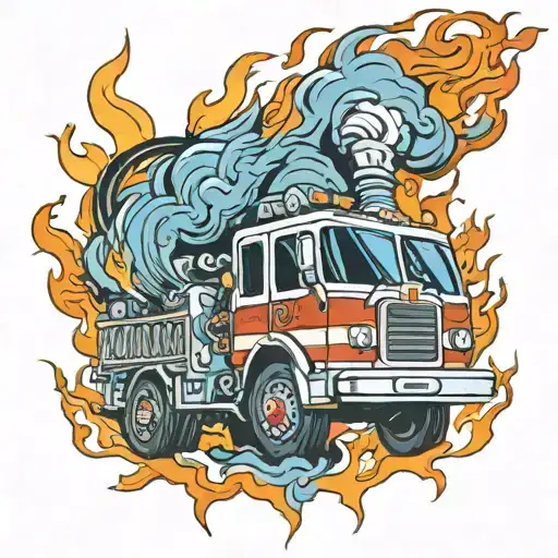 Fire Engine Surrounded By Flames