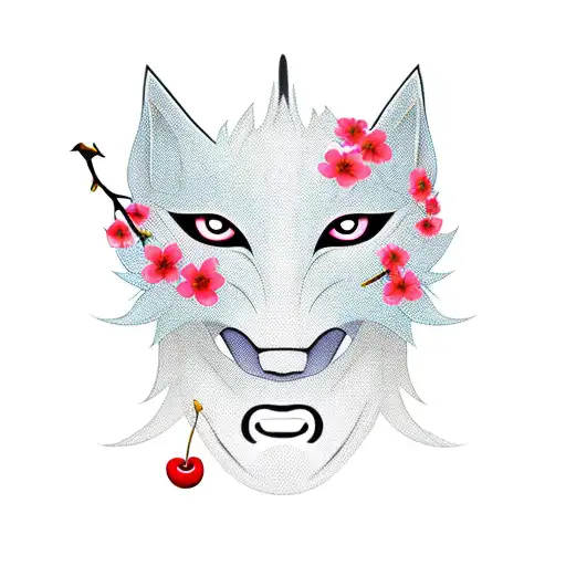 Kitsune Mask With Cherry Blossom Background