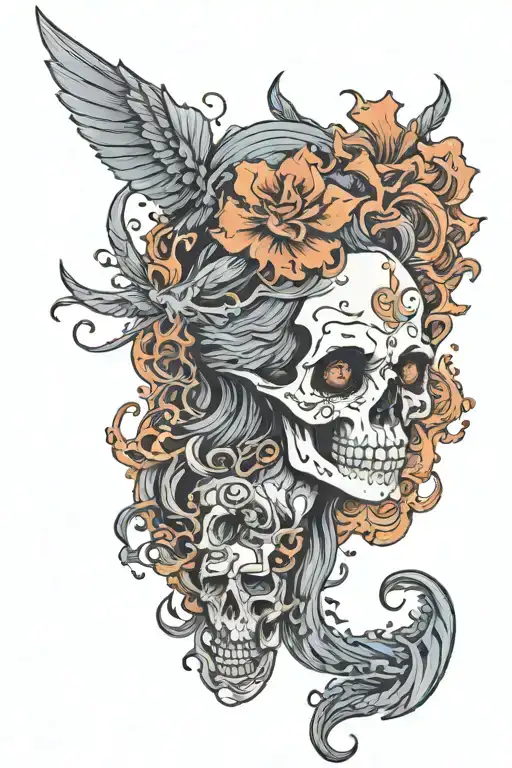 Dark Siren Skull Surrounded By Coral Reef